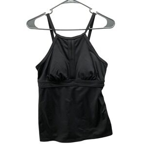 Lands End Keyhole High Neck Tankini Swim Top Womens 4 Black Padded
